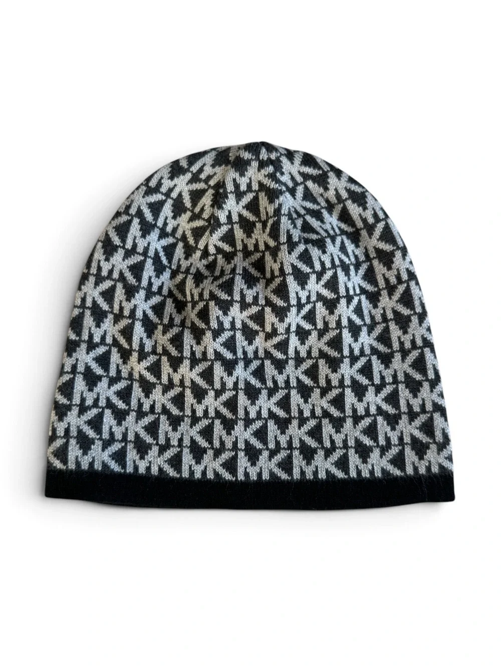 Michael Kors MK Logo Monogram Knit Beanie Hat Black Gray One Size